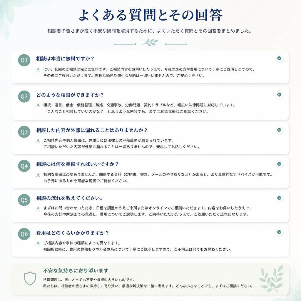 不安なこと、気になることを解消するQ&A