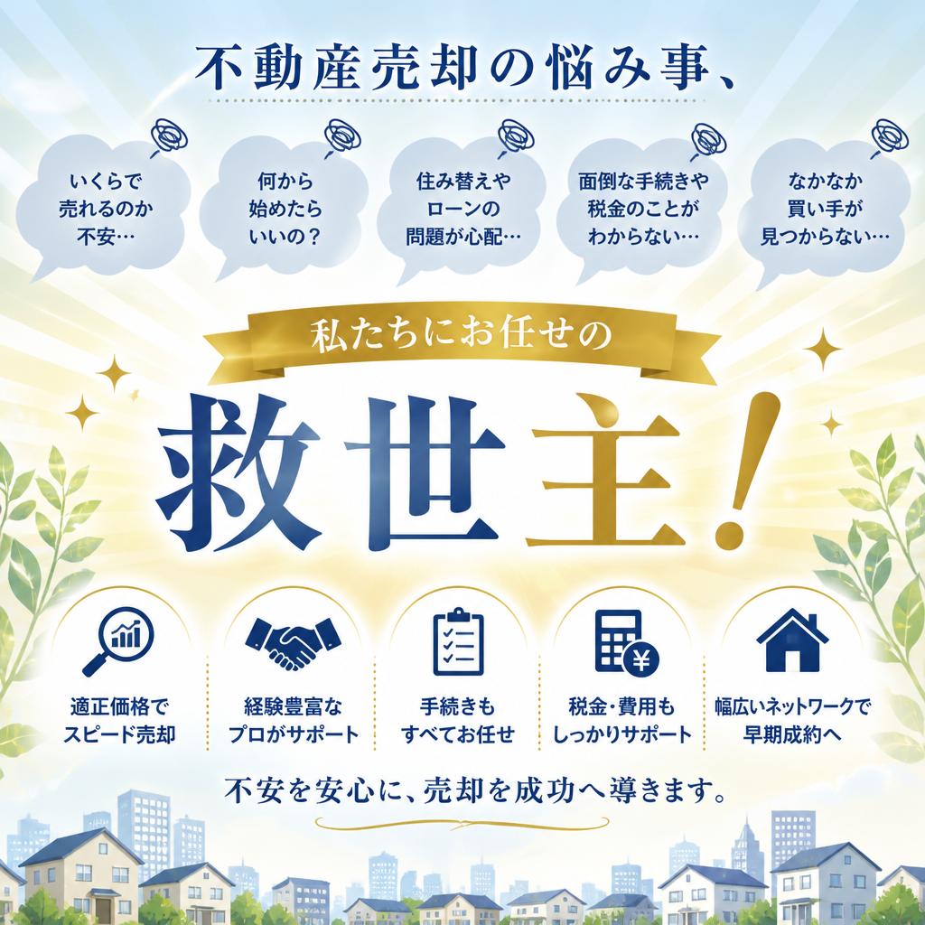 不動産売却の悩み事、私たちにお任せの救世主！